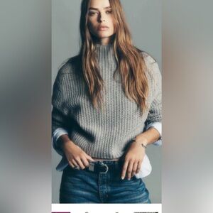 Madewell Pointelle Stitch Merino wool Mockneck pewter grey sweater.